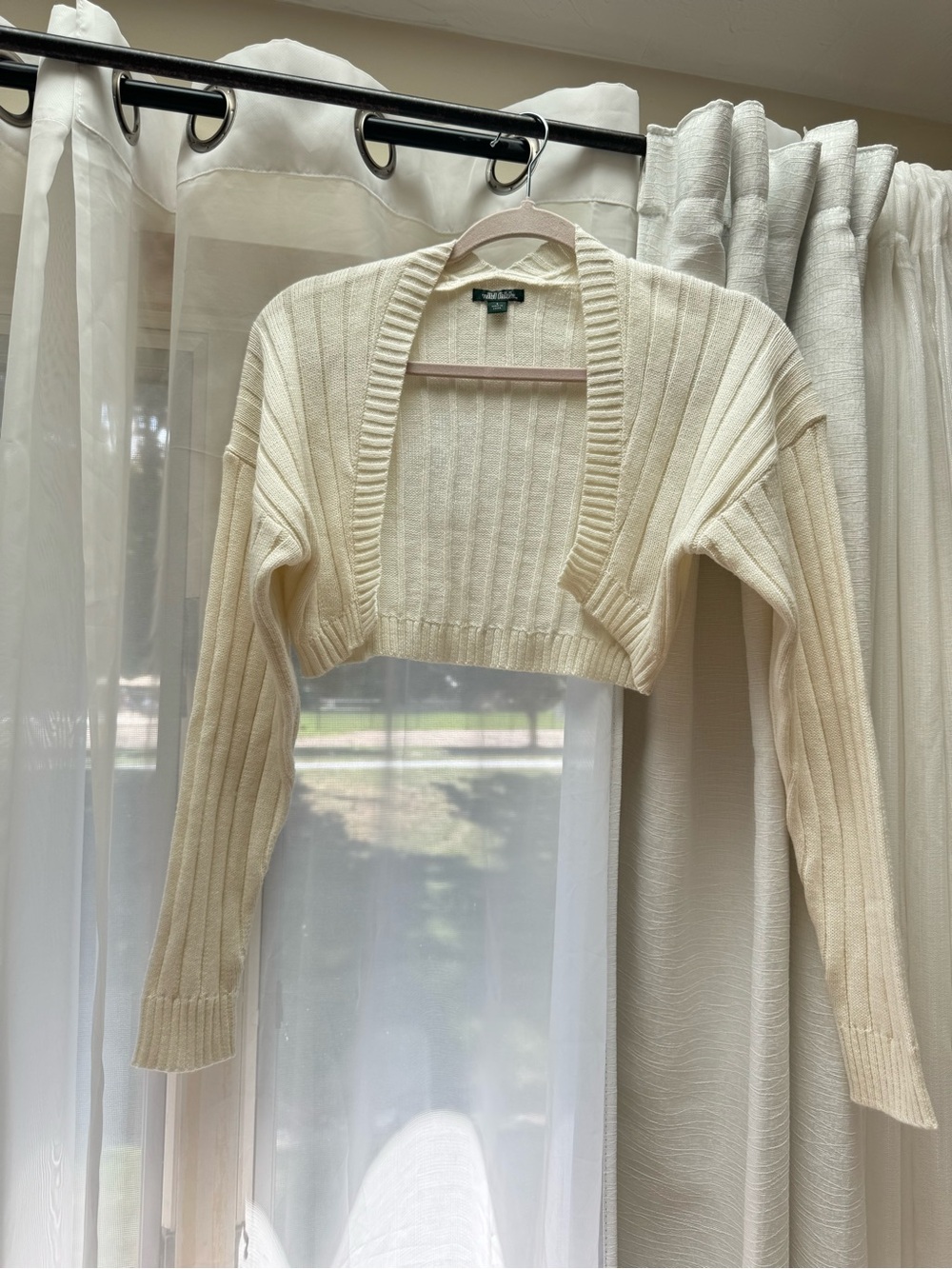 Cropped Rib-Knit Bolero Sweater - Cream